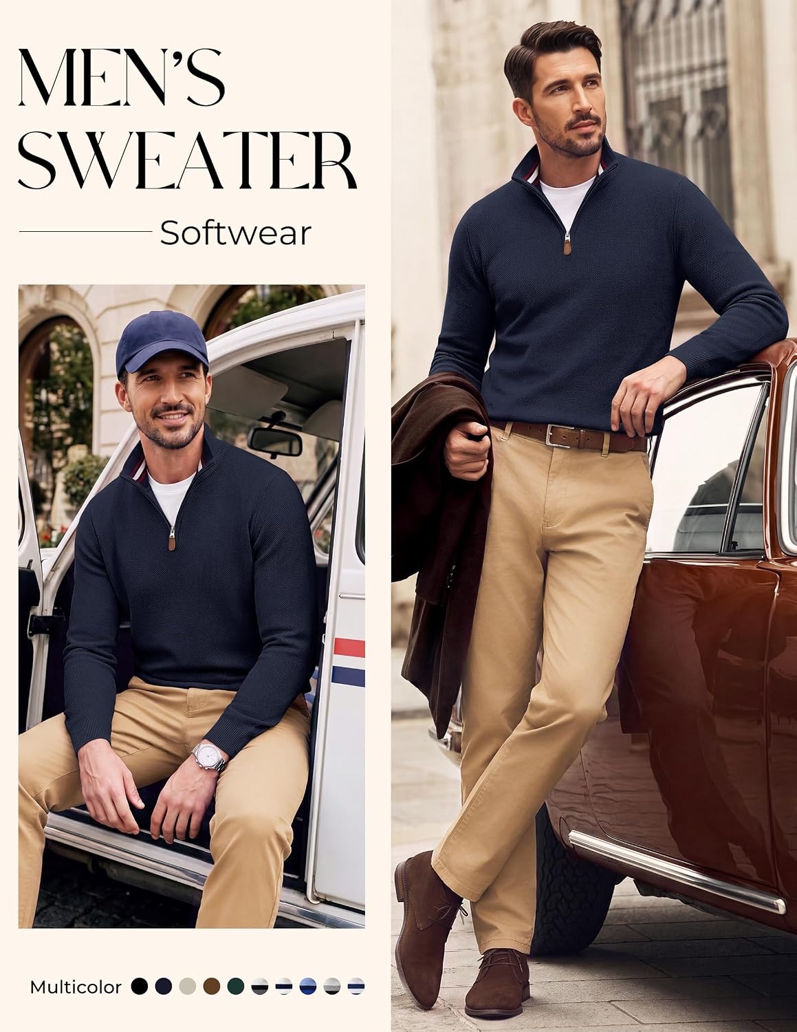 image:imagePJ PAUL JONES Mens Quarter Zip Pullover SweaterNavy Blue