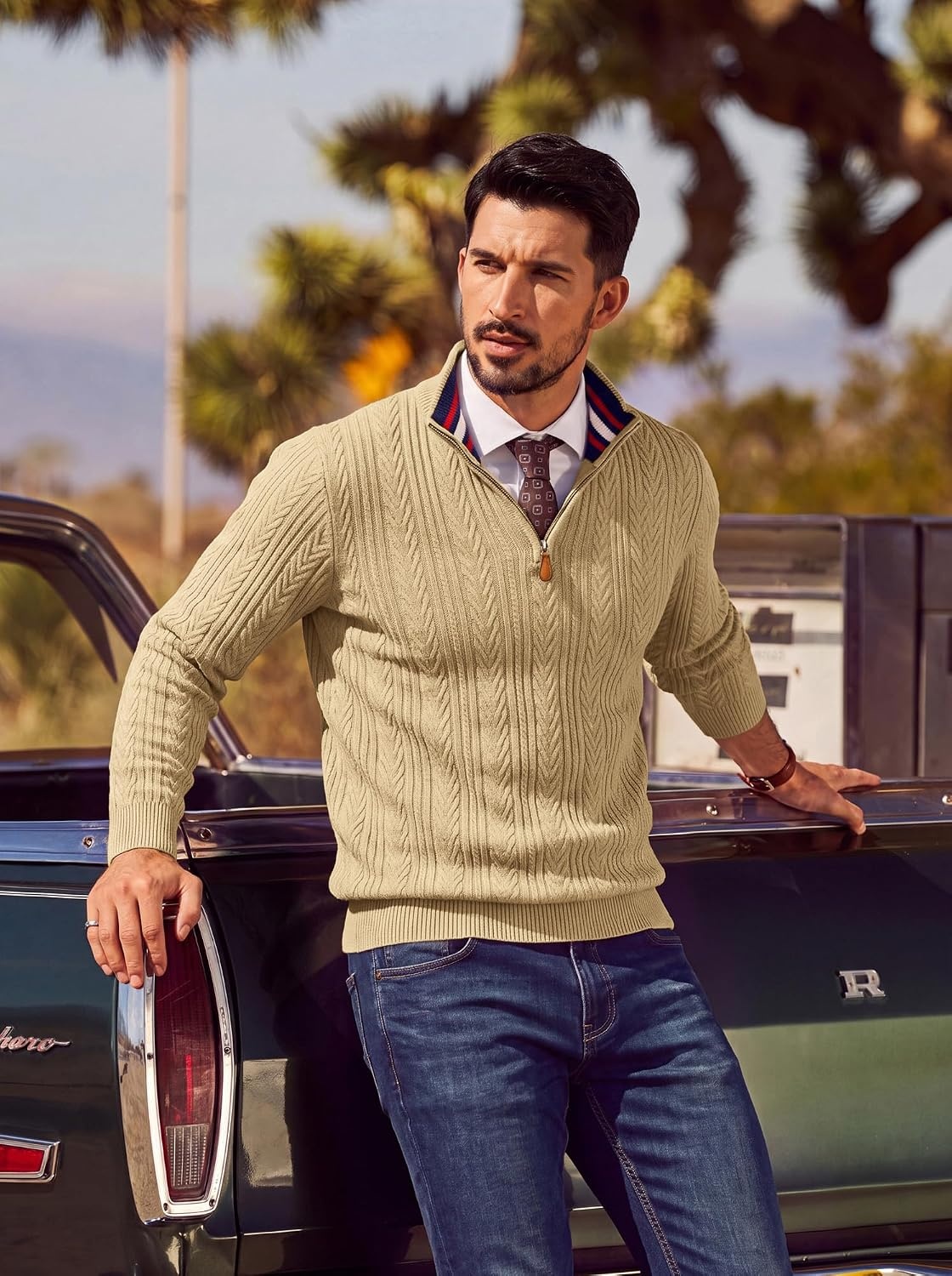 image:imagePJ PAUL JONES Mens Quarter Zip Sweaters Knit PulloverApricot