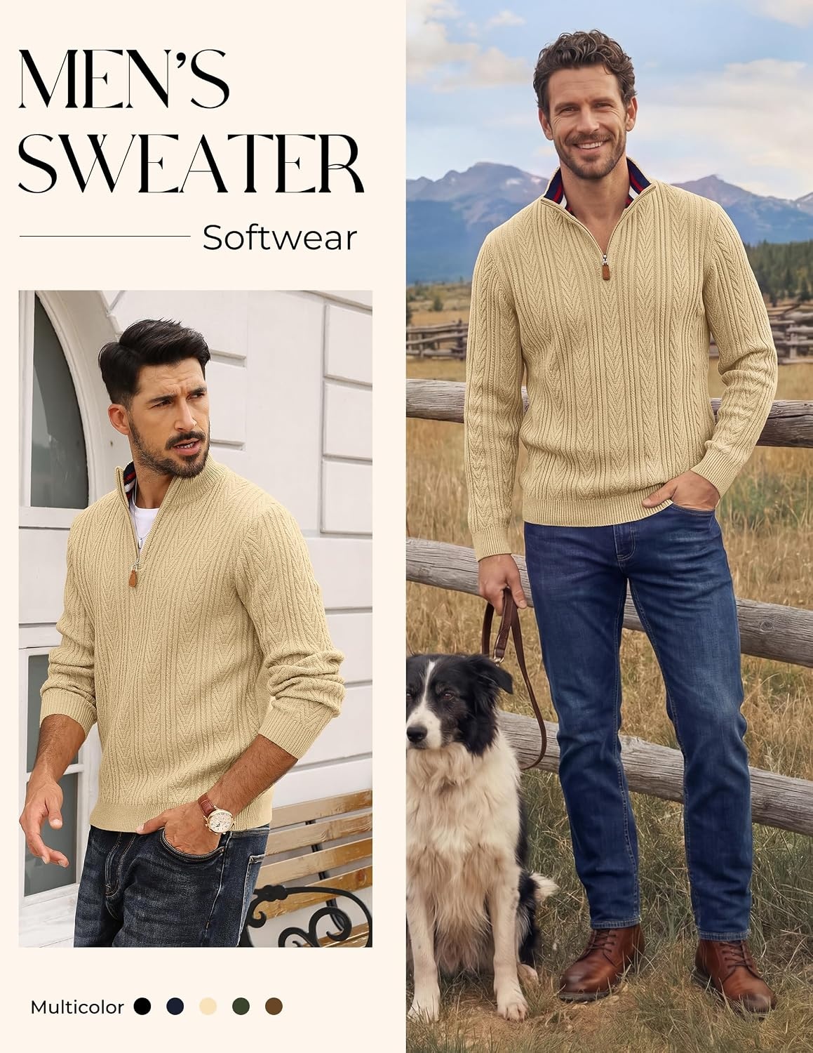 image:imagePJ PAUL JONES Mens Quarter Zip Sweaters Knit PulloverApricot