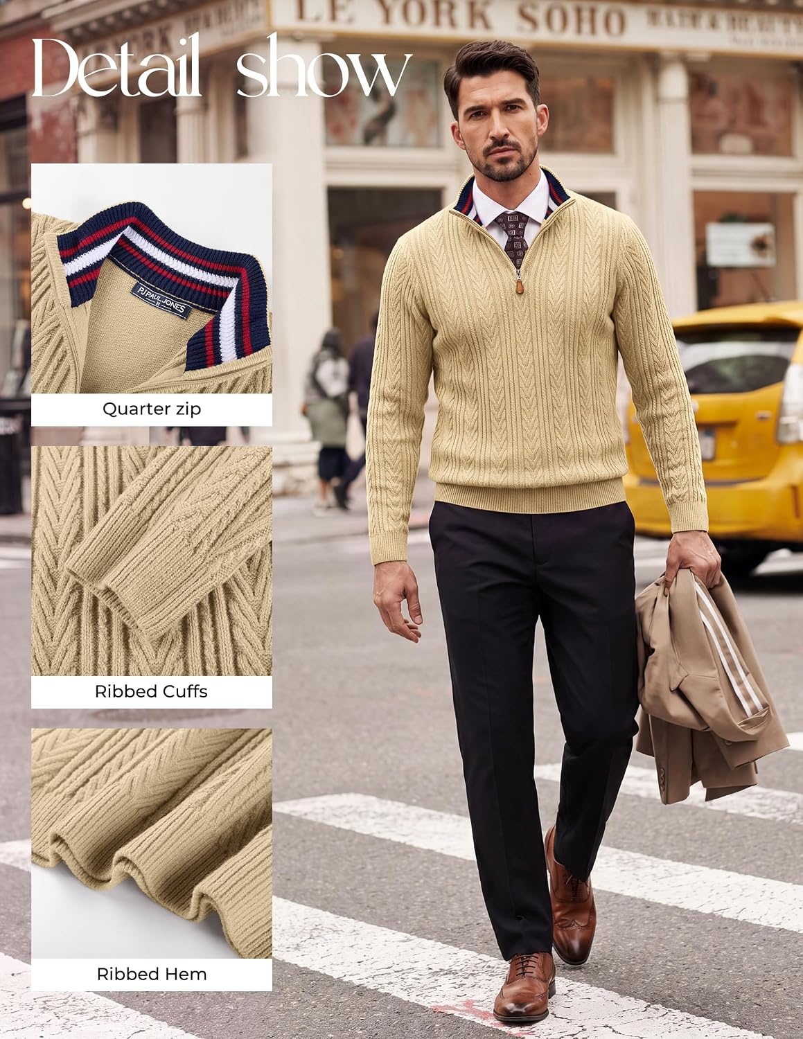 image:imagePJ PAUL JONES Mens Quarter Zip Sweaters Knit PulloverApricot