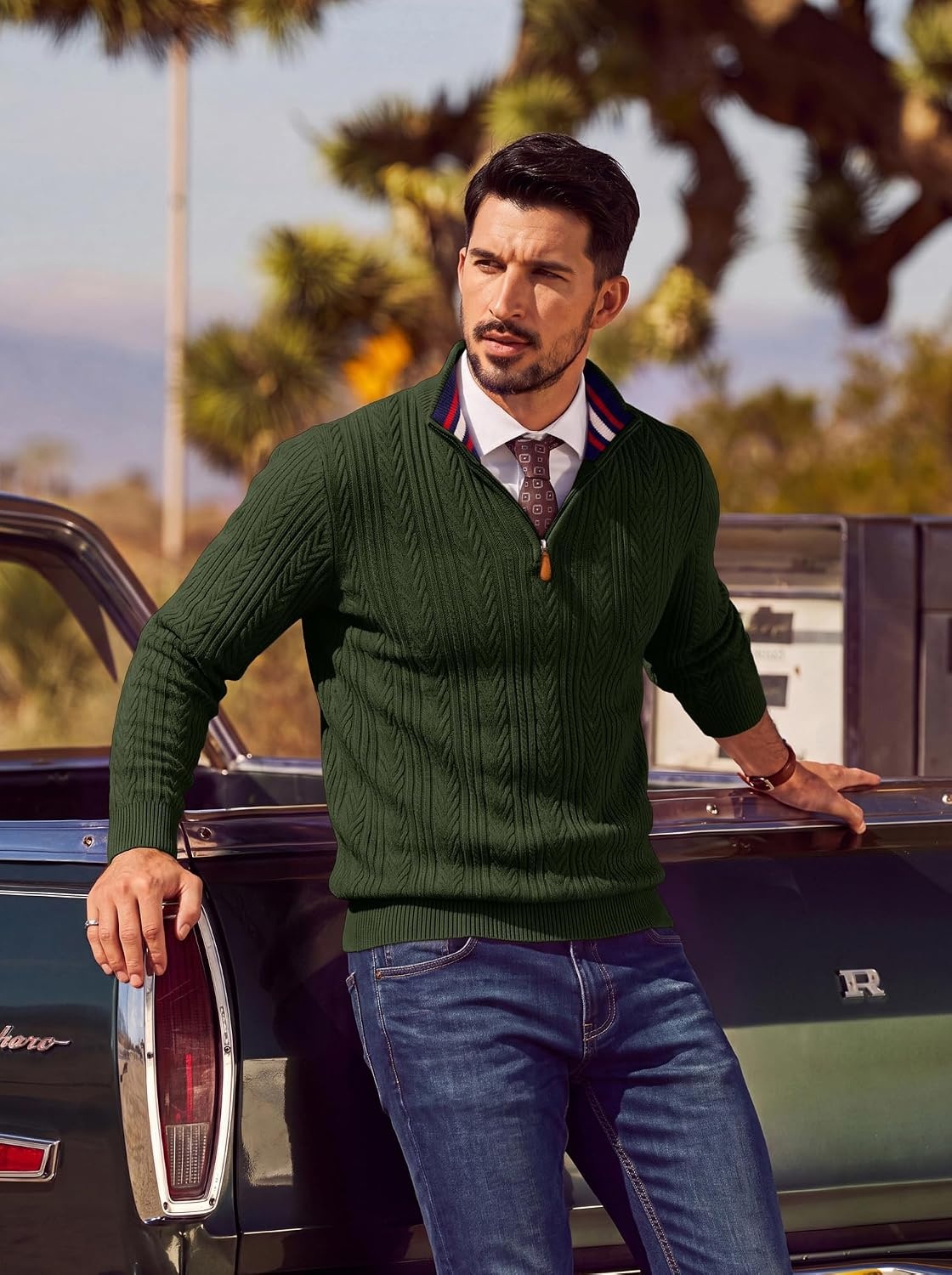 image:imagePJ PAUL JONES Mens Quarter Zip Sweaters Knit PulloverArmy Green