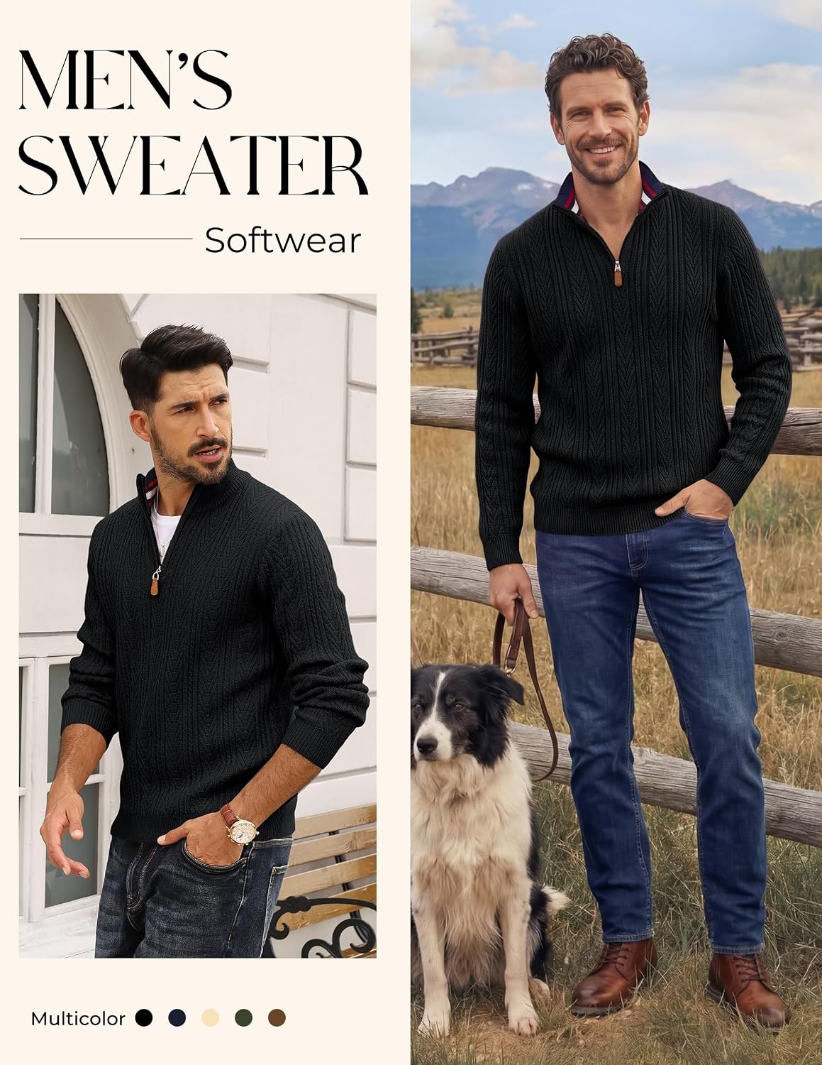 image:imagePJ PAUL JONES Mens Quarter Zip Sweaters Knit PulloverBlack