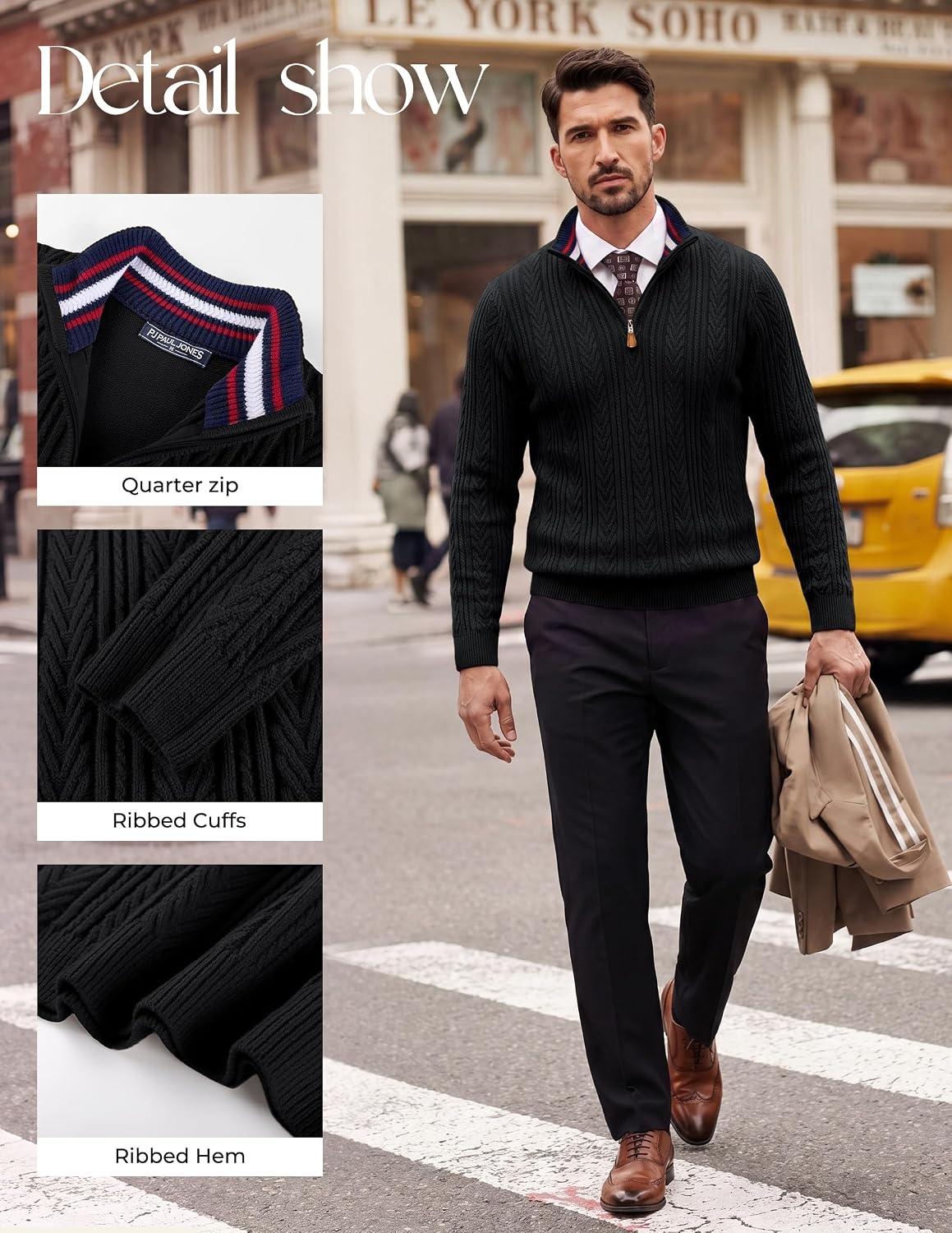 image:imagePJ PAUL JONES Mens Quarter Zip Sweaters Knit PulloverBlack