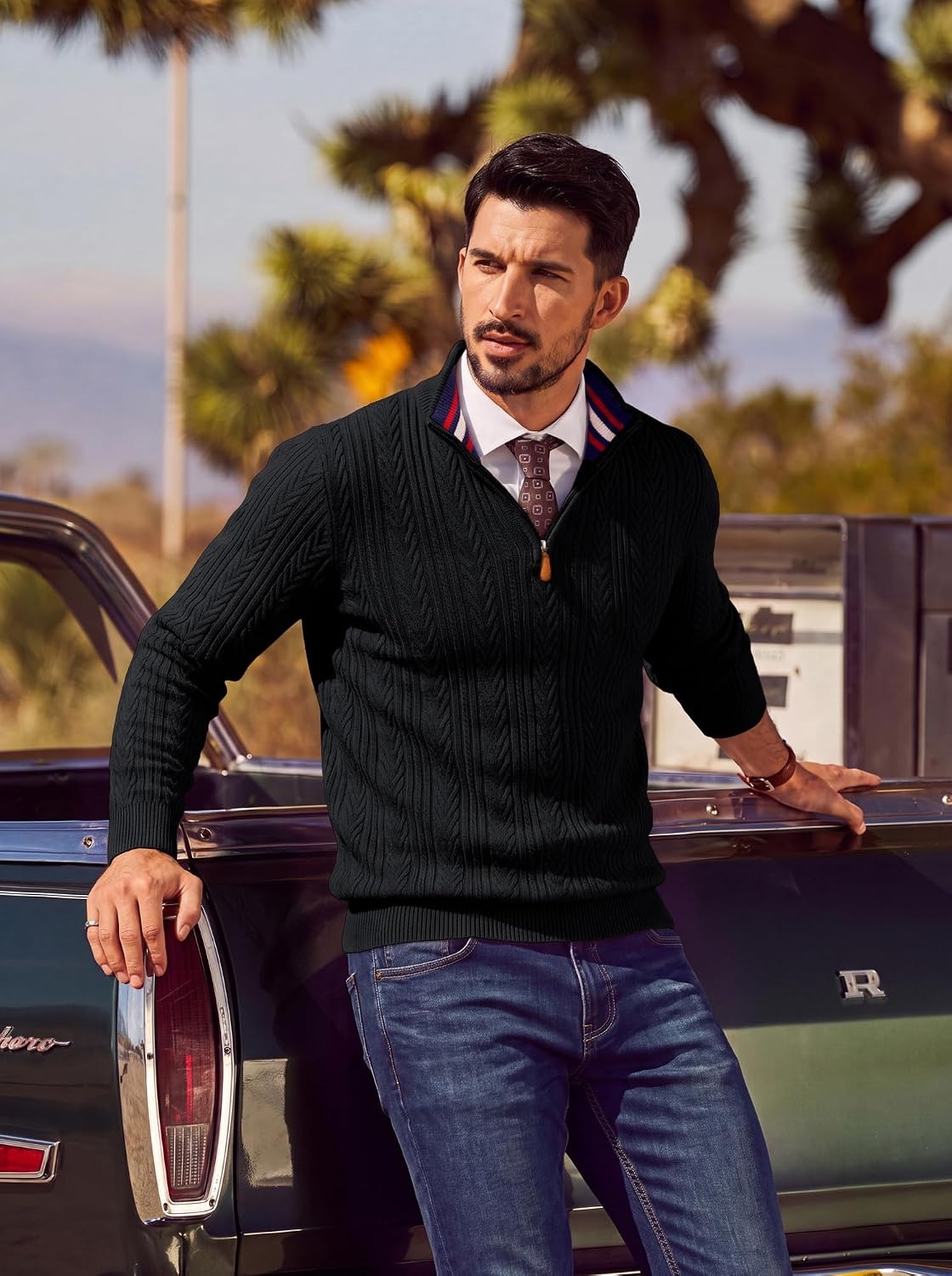 image:imagePJ PAUL JONES Mens Quarter Zip Sweaters Knit PulloverBlack