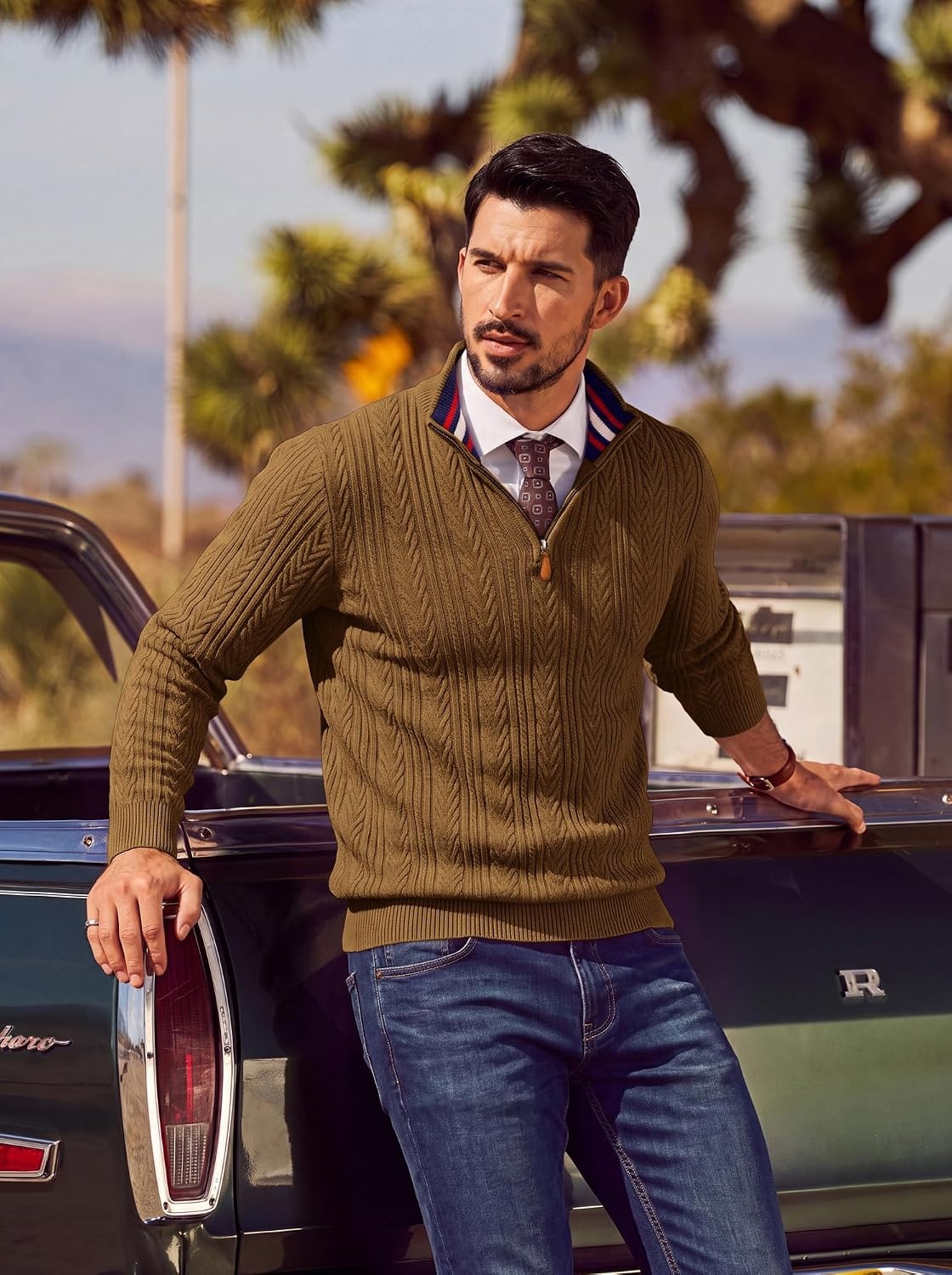 image:imagePJ PAUL JONES Mens Quarter Zip Sweaters Knit PulloverBrown