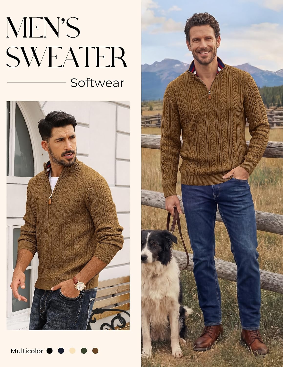 image:imagePJ PAUL JONES Mens Quarter Zip Sweaters Knit PulloverBrown