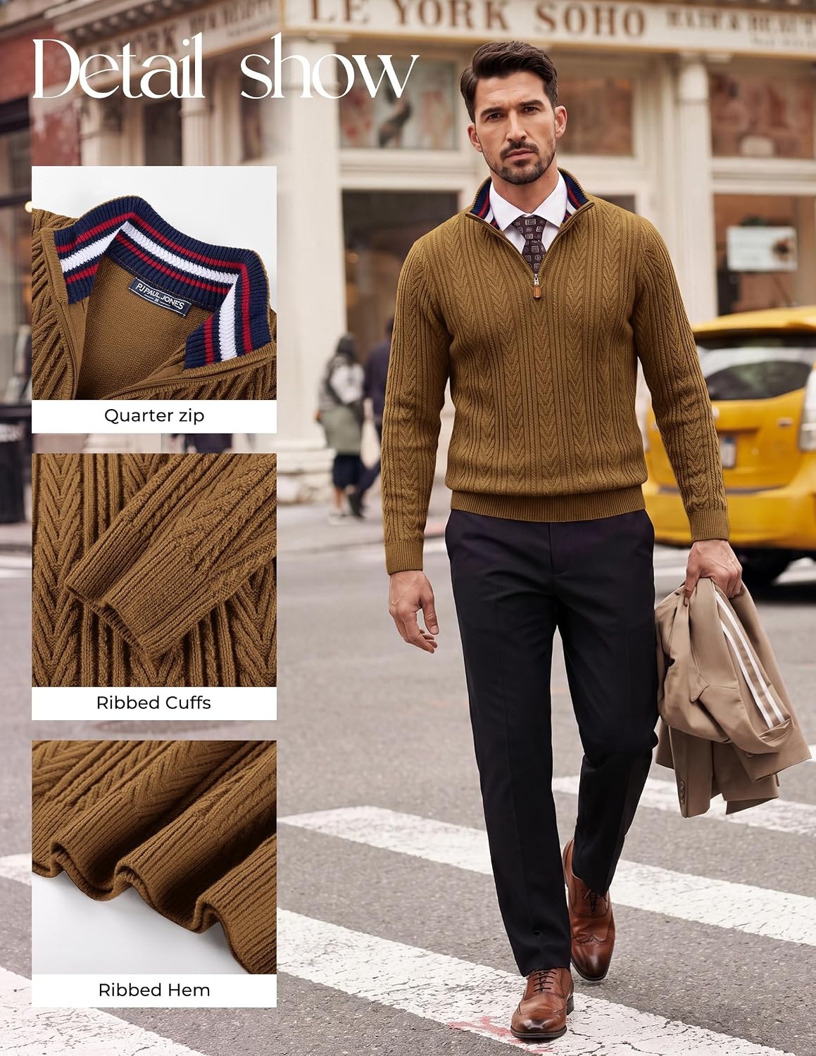 image:imagePJ PAUL JONES Mens Quarter Zip Sweaters Knit PulloverBrown