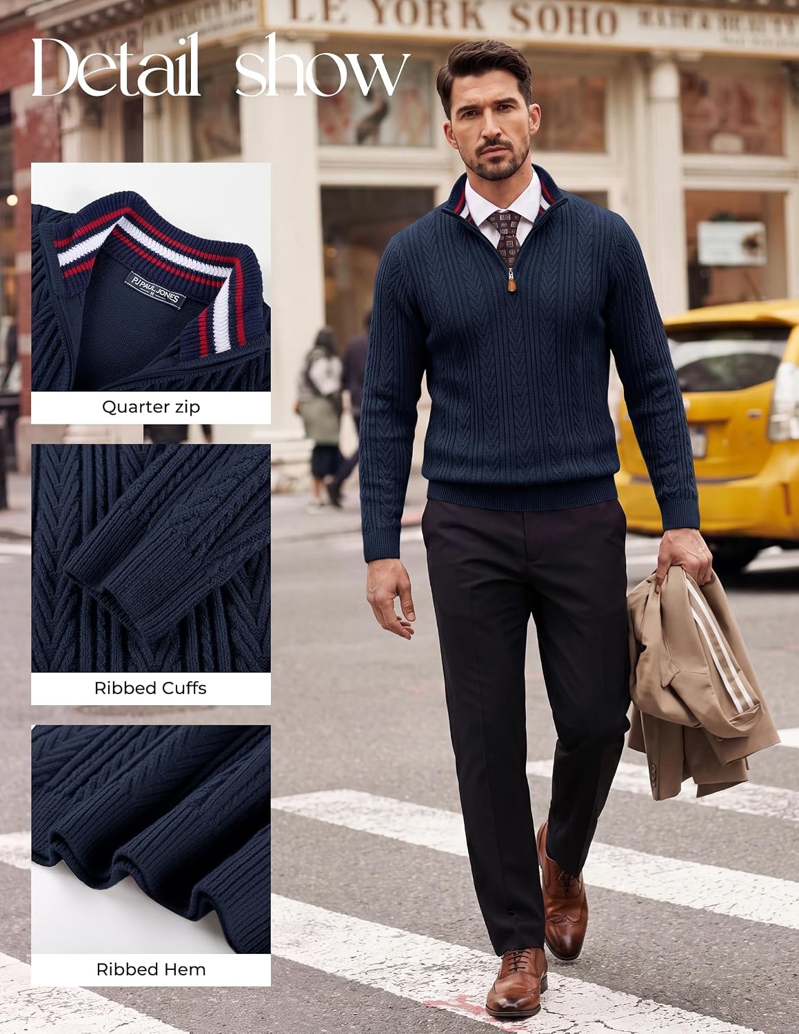 image:imagePJ PAUL JONES Mens Quarter Zip Sweaters Knit PulloverNavy Blue