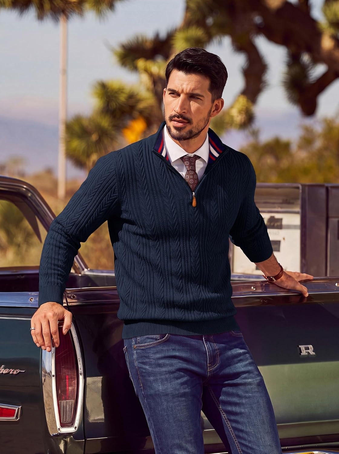 image:imagePJ PAUL JONES Mens Quarter Zip Sweaters Knit PulloverNavy Blue