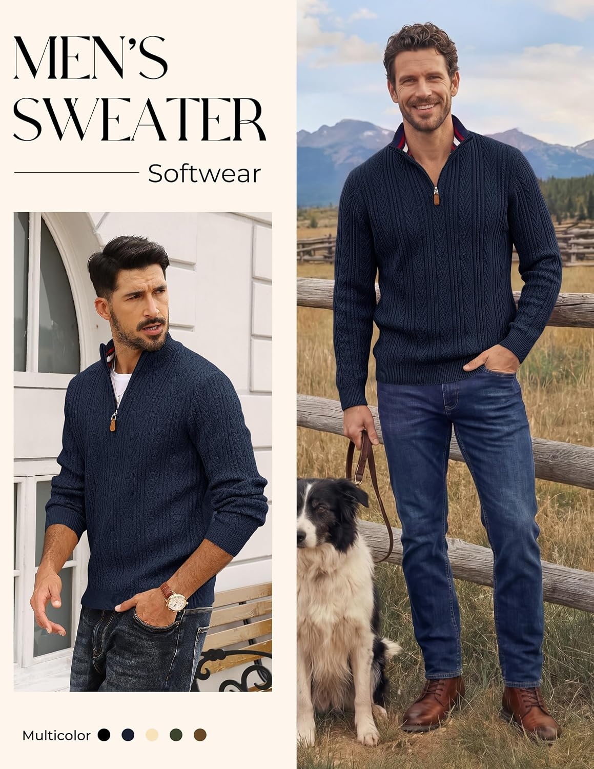 image:imagePJ PAUL JONES Mens Quarter Zip Sweaters Knit PulloverNavy Blue