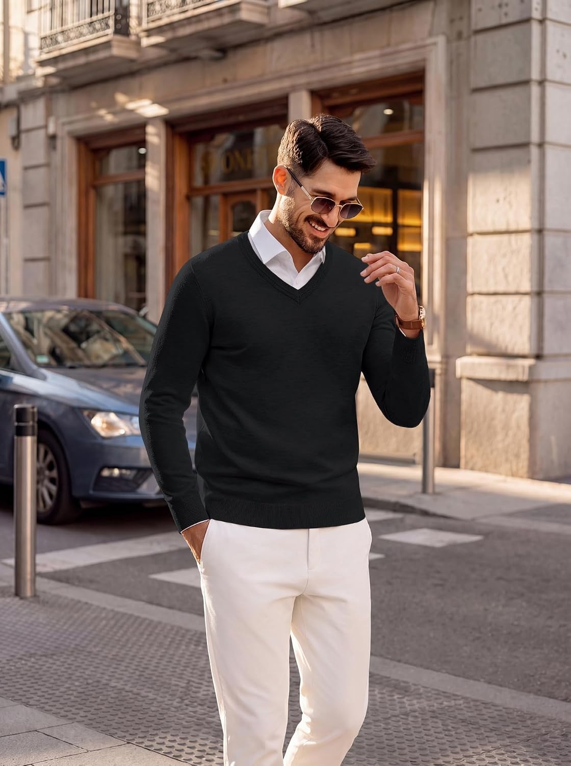 image:imagePJ PAUL JONES Mens V Neck Sweater Wool Blend Knit Pullover SweatersBlack