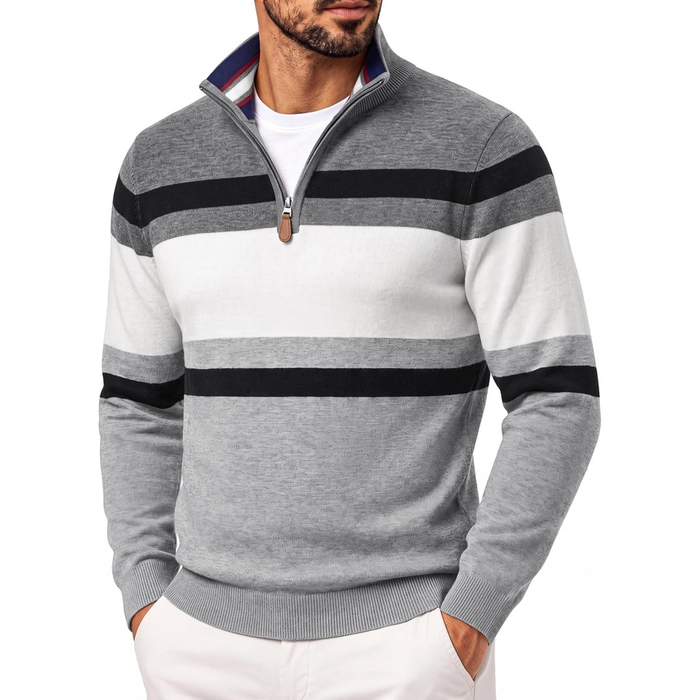 image:imagePJ PAUL JONES Mens Quarter Zip Pullover SweaterLight Grey Dark Grey