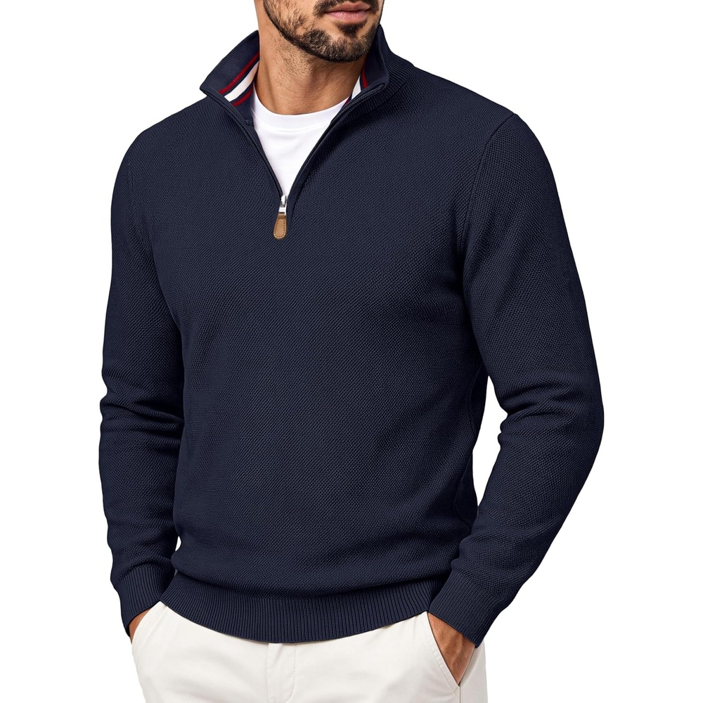 image:imagePJ PAUL JONES Mens Quarter Zip Pullover SweaterNavy Blue