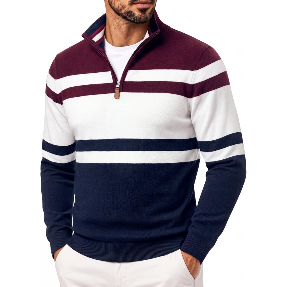 image:imagePJ PAUL JONES Mens Quarter Zip Pullover SweaterNavy Wine Red