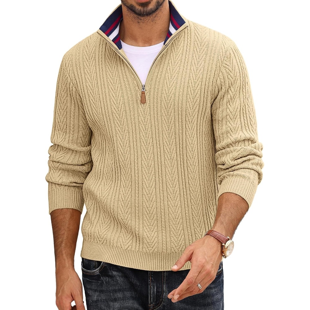 image:imagePJ PAUL JONES Mens Quarter Zip Sweaters Knit PulloverApricot