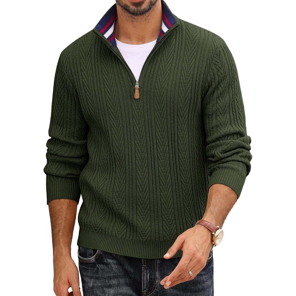 image:imagePJ PAUL JONES Mens Quarter Zip Sweaters Knit PulloverArmy Green