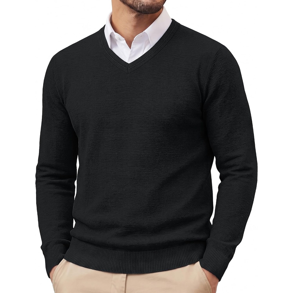 image:imagePJ PAUL JONES Mens V Neck Sweater Wool Blend Knit Pullover SweatersBlack