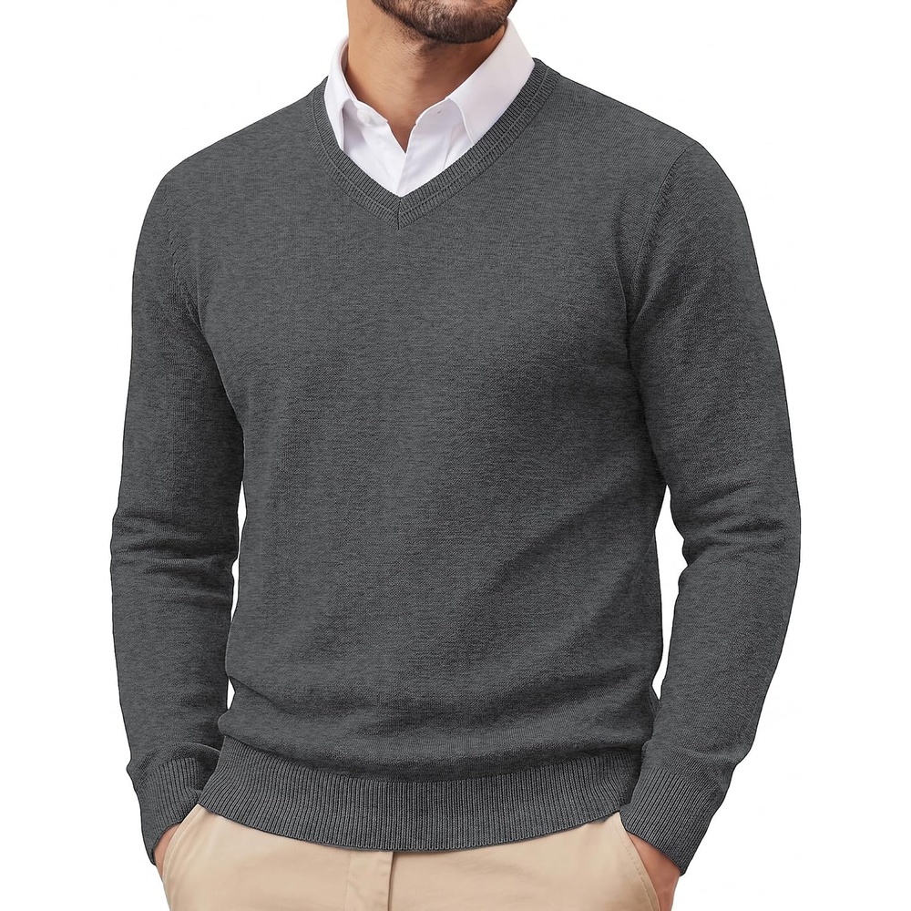image:imagePJ PAUL JONES Mens V Neck Sweater Wool Blend Knit Pullover SweatersDark Gray