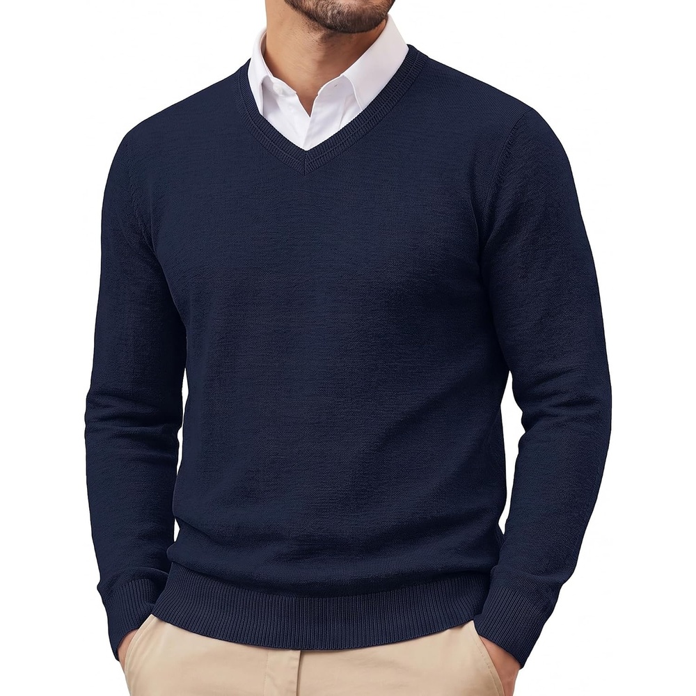 image:imagePJ PAUL JONES Mens V Neck Sweater Wool Blend Knit Pullover SweatersNavy Blue