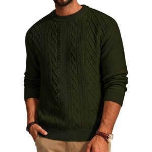PJ PAUL JONES Men’s Knitted Sweaters Textured Crew Neck Pullover(Army Green)