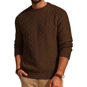 PJ PAUL JONES Men’s Knitted Sweaters Textured Crew Neck Pullover(Coffee)
