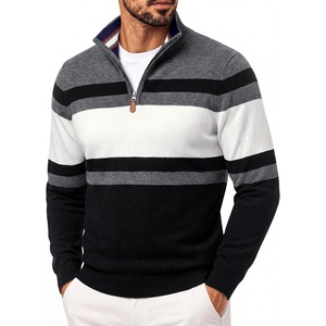 PJ PAUL JONES Mens Quarter Zip Pullover Sweater(Black Dark Grey)