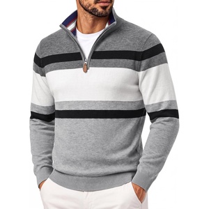 PJ PAUL JONES Mens Quarter Zip Pullover Sweater(Light Grey Dark Grey)
