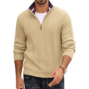PJ PAUL JONES Men’s Quarter Zip Sweaters Knit Pullover(Apricot)