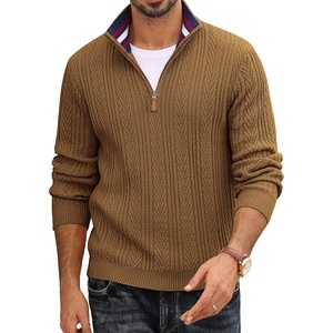 PJ PAUL JONES Men’s Quarter Zip Sweaters Knit Pullover(Brown)