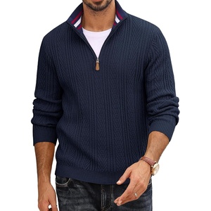 PJ PAUL JONES Men’s Quarter Zip Sweaters Knit Pullover(Navy Blue)