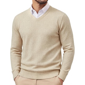 PJ PAUL JONES Mens V Neck Sweater Wool Blend Knit Pullover Sweaters(Apricot)