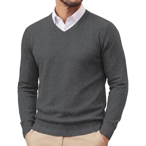PJ PAUL JONES Mens V Neck Sweater Wool Blend Knit Pullover Sweaters(Dark Gray)
