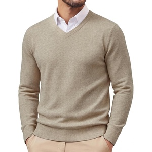 PJ PAUL JONES Mens V Neck Sweater Wool Blend Knit Pullover Sweaters(Khaki)