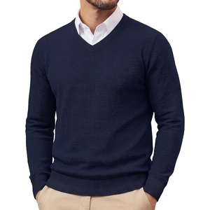 PJ PAUL JONES Mens V Neck Sweater Wool Blend Knit Pullover Sweaters(Navy Blue)