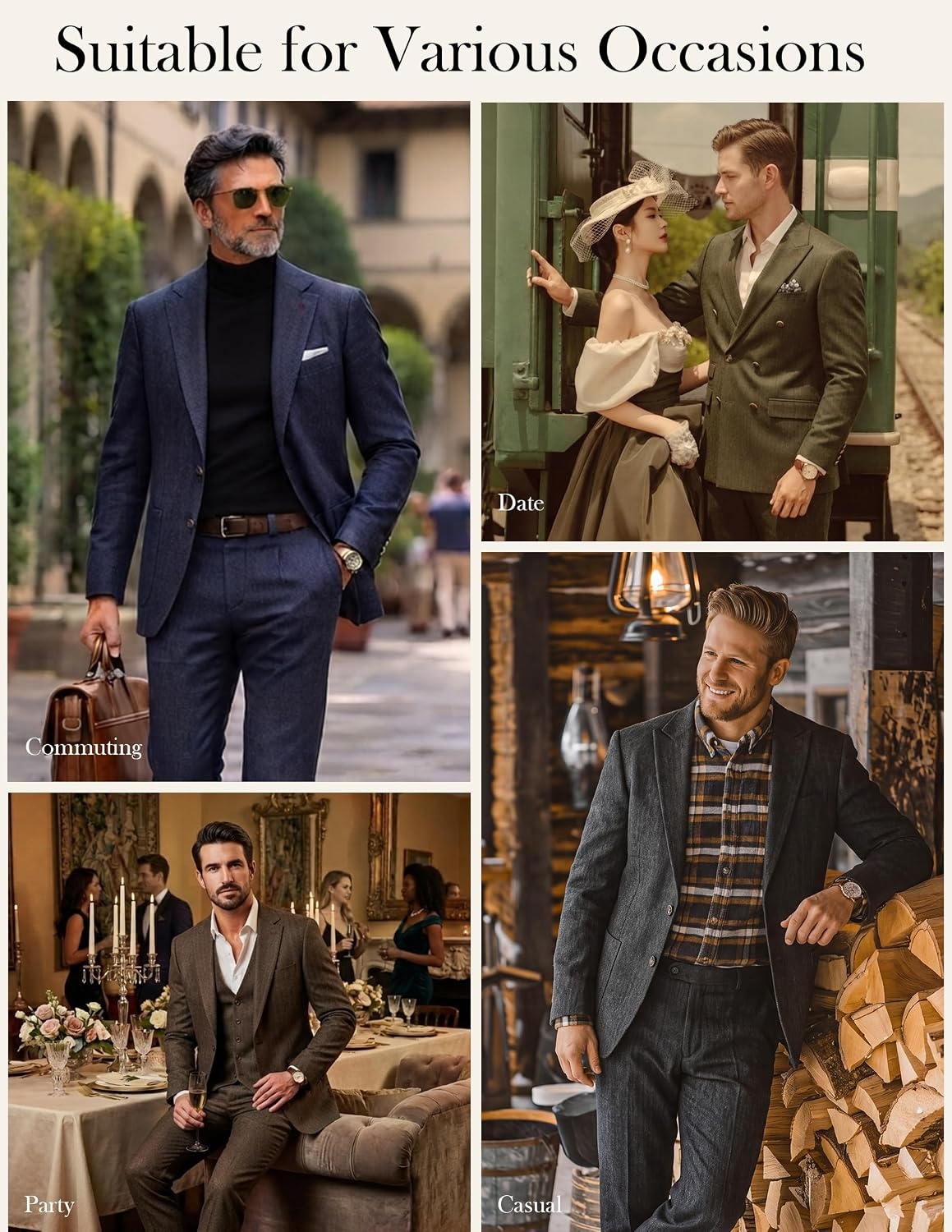 image:imagePJ PAUL JONES Mens 2 Piece Suits Wool Blend Tweed Herringbone Suit SetCoffee