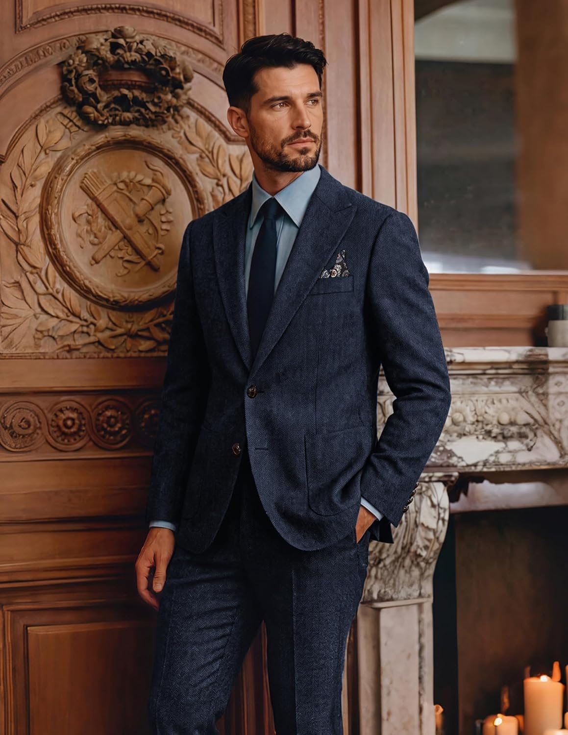 image:imagePJ PAUL JONES Mens 2 Piece Suits Wool Blend Tweed Herringbone Suit SetNavy Blue