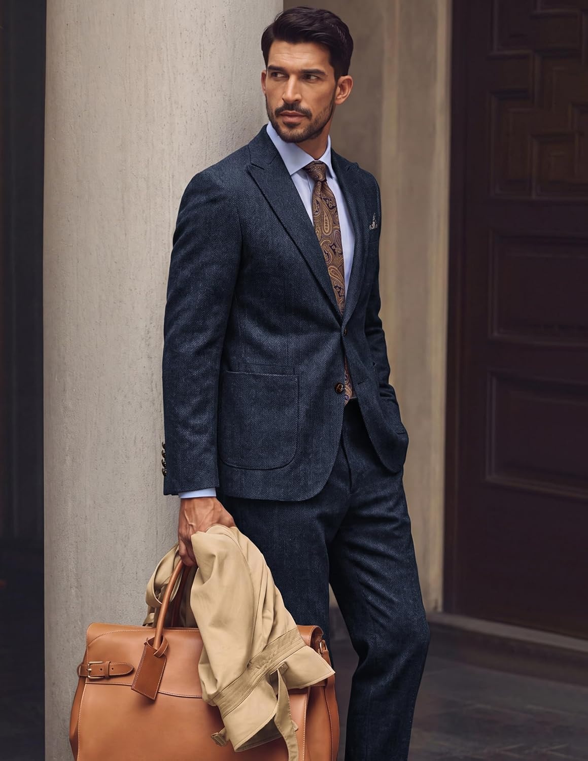 image:imagePJ PAUL JONES Mens 2 Piece Suits Wool Blend Tweed Herringbone Suit SetNavy Blue