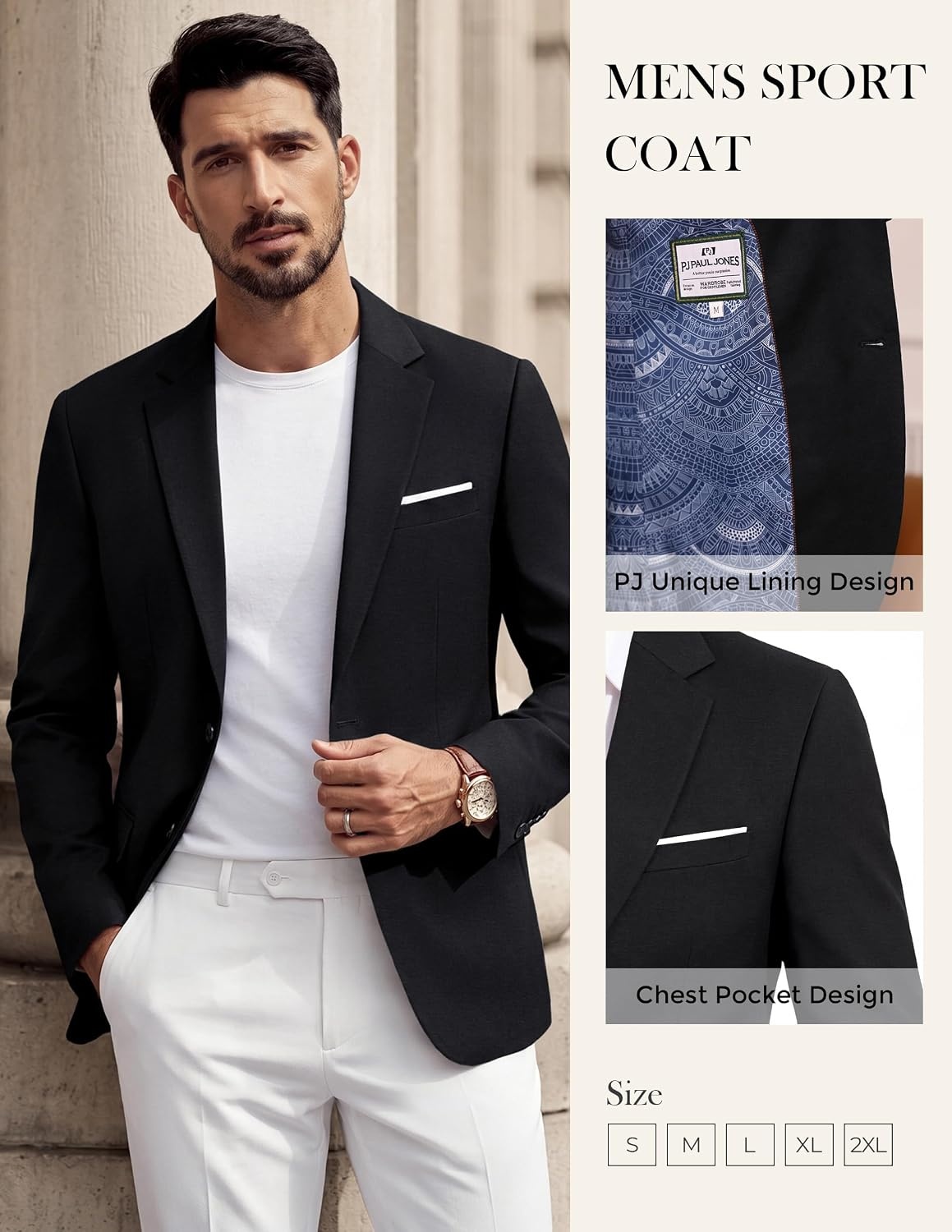 image:imagePJ PAUL JONES Mens Blazer Casual Lightweight Texture Sport Coat JacketBlack