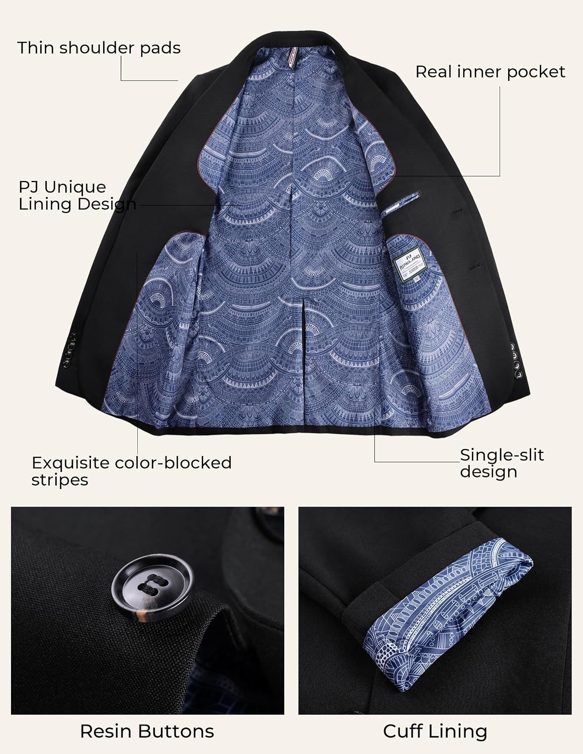 image:imagePJ PAUL JONES Mens Blazer Casual Lightweight Texture Sport Coat JacketBlack