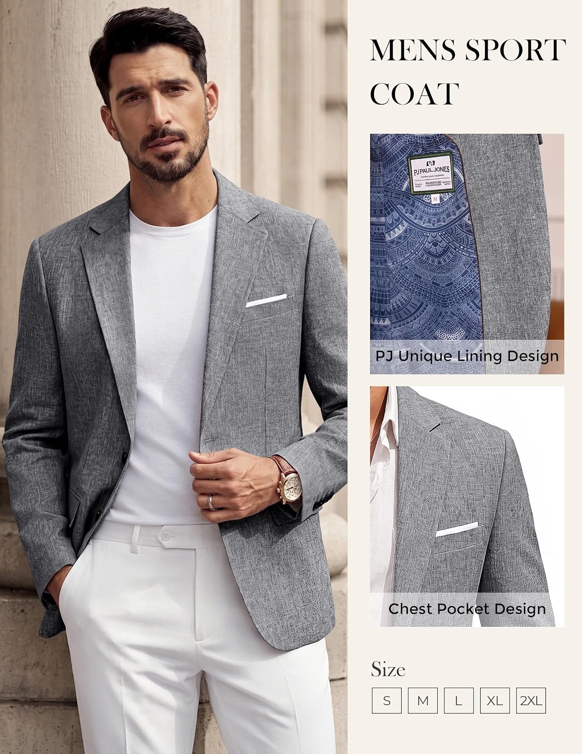 image:imagePJ PAUL JONES Mens Blazer Casual Lightweight Texture Sport Coat JacketFlower Gray
