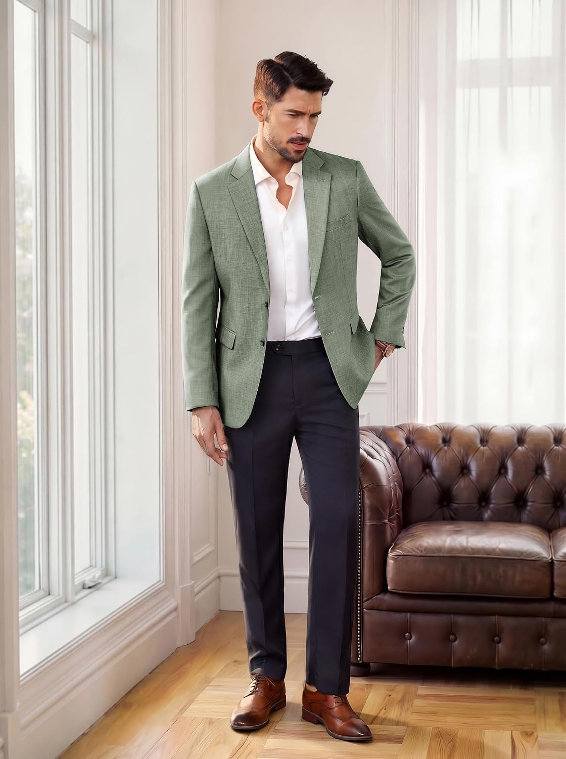 image:imagePJ PAUL JONES Mens Blazer Wool Blend Lightwieght Business Sport Coat JacketArmy Green
