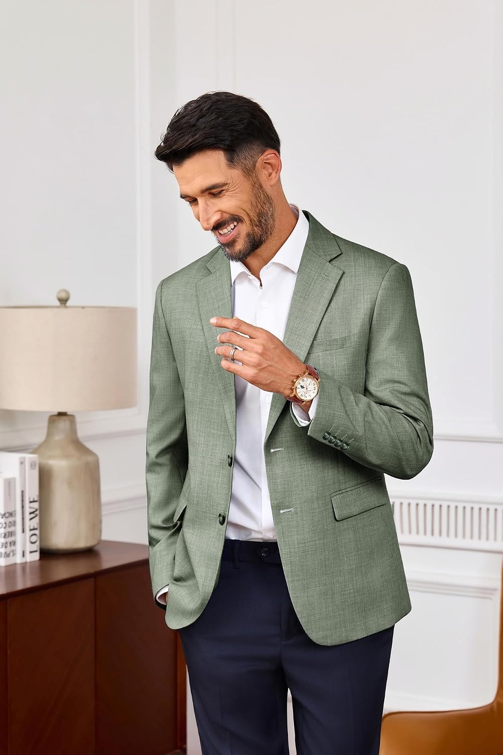 image:imagePJ PAUL JONES Mens Blazer Wool Blend Lightwieght Business Sport Coat JacketArmy Green