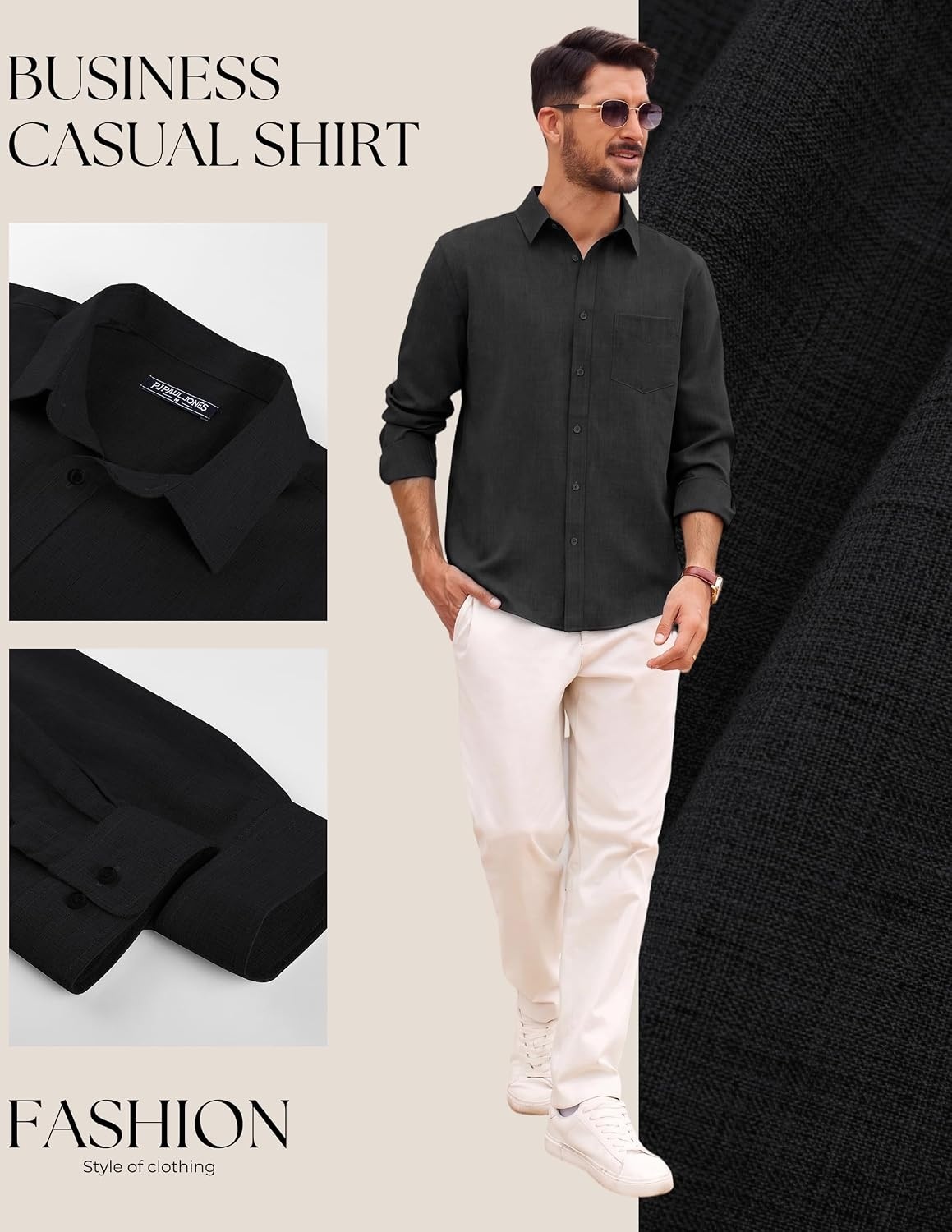 image:imagePJ PAUL JONES Mens Button Down Long Sleeve Shirts CasualBlack