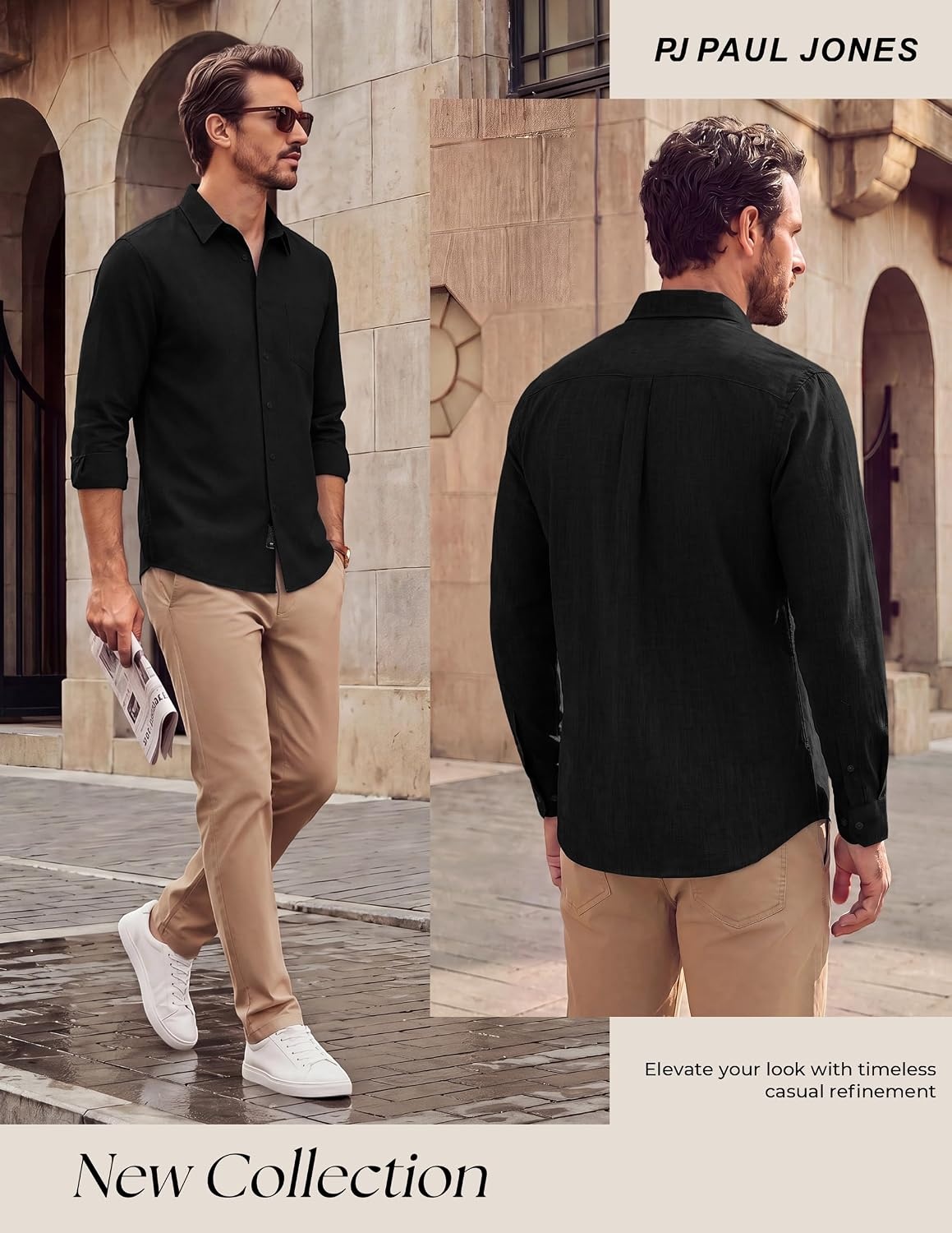 image:imagePJ PAUL JONES Mens Button Down Long Sleeve Shirts CasualBlack
