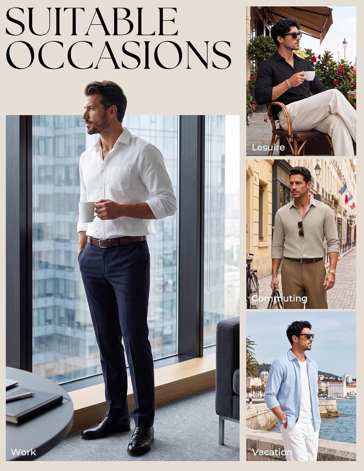 image:imagePJ PAUL JONES Mens Button Down Long Sleeve Shirts CasualCoffee