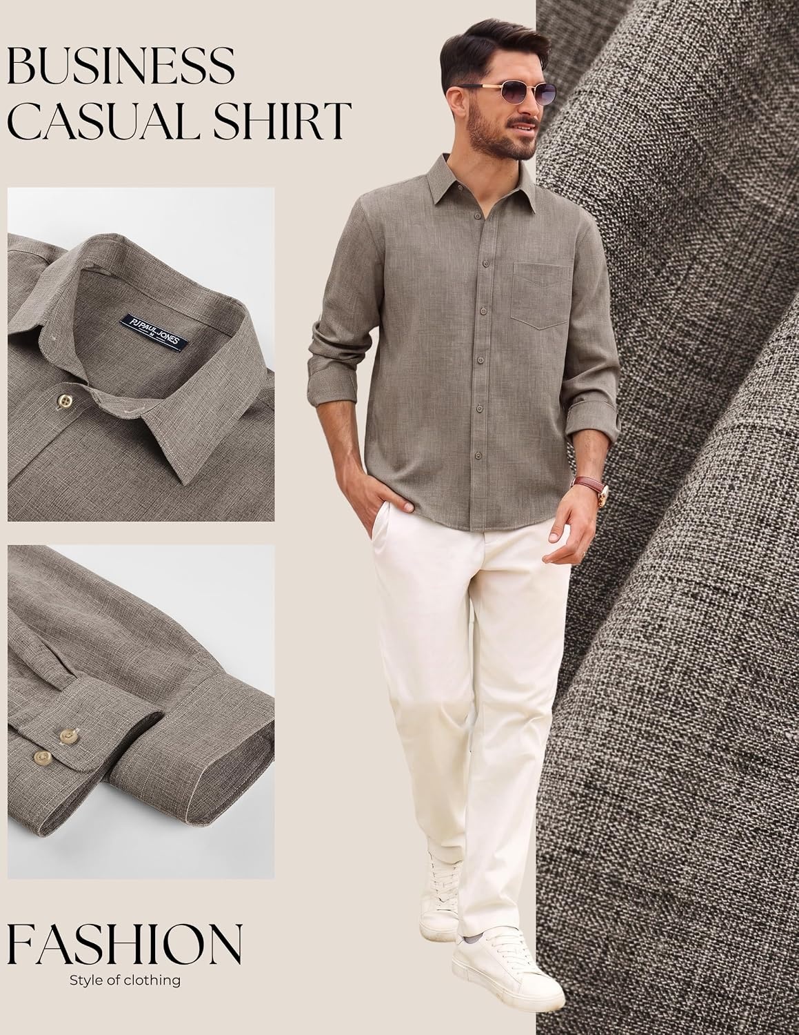image:imagePJ PAUL JONES Mens Button Down Long Sleeve Shirts CasualCoffee