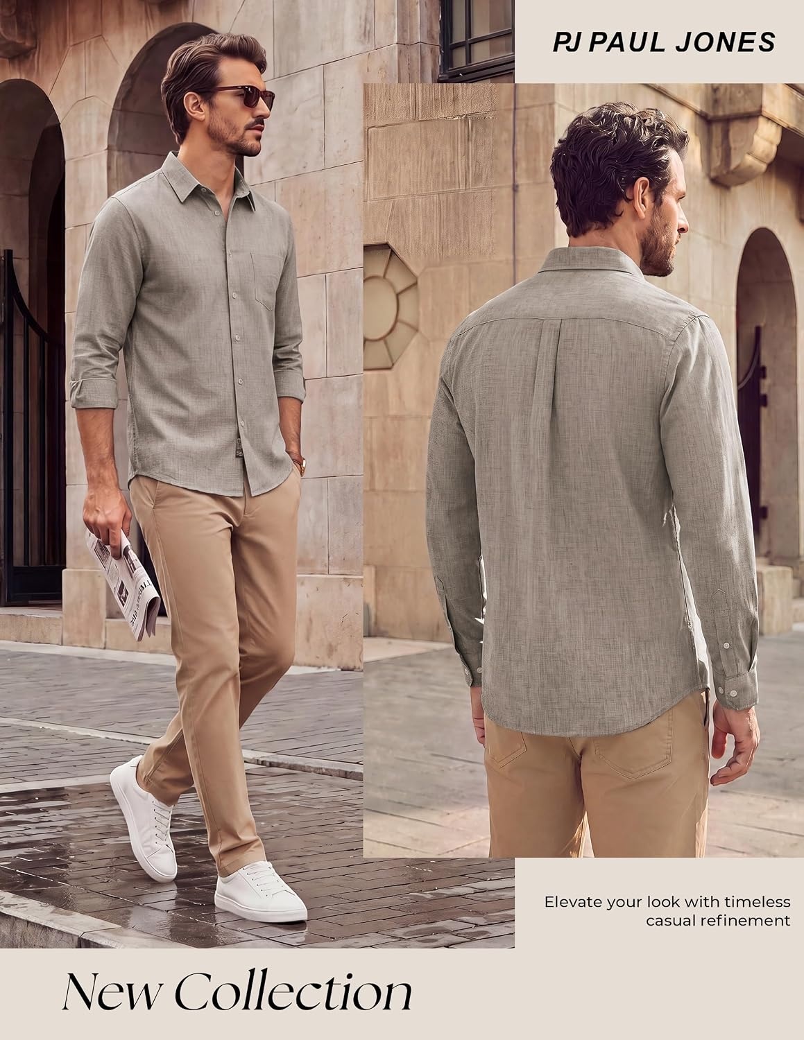 image:imagePJ PAUL JONES Mens Button Down Long Sleeve Shirts CasualCoffee