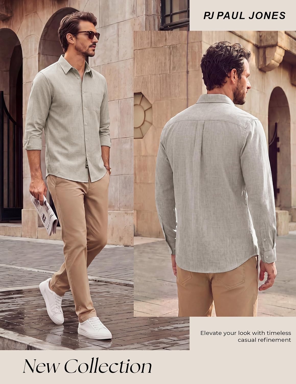 image:imagePJ PAUL JONES Mens Button Down Long Sleeve Shirts CasualCream