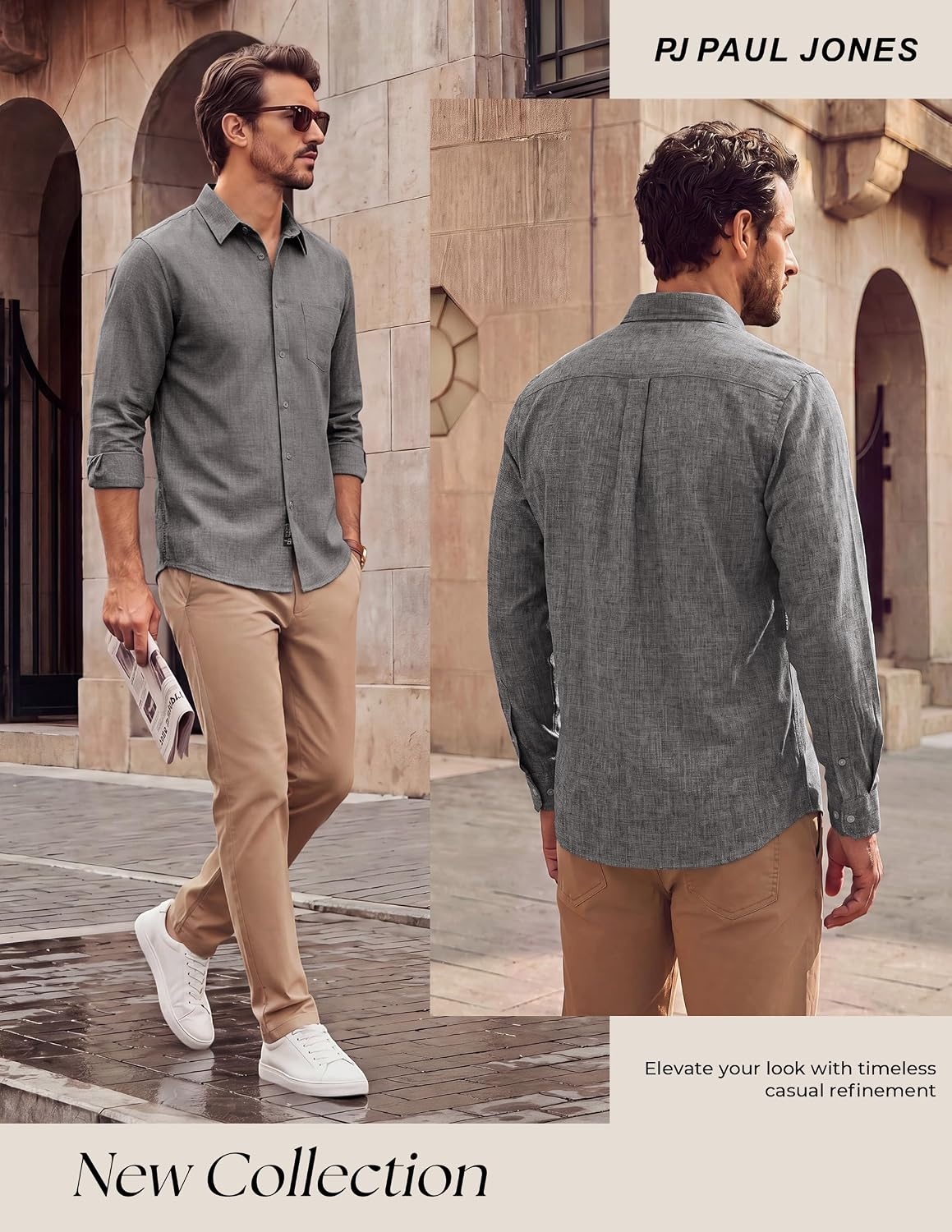 image:imagePJ PAUL JONES Mens Button Down Long Sleeve Shirts CasualMedium Gray