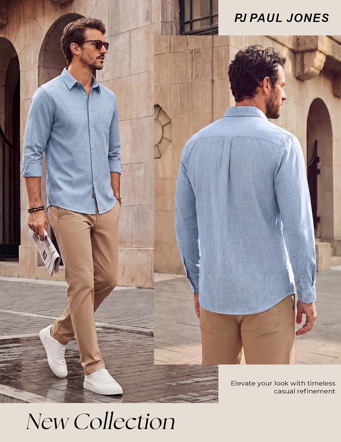 image:imagePJ PAUL JONES Mens Button Down Long Sleeve Shirts CasualSky Blue